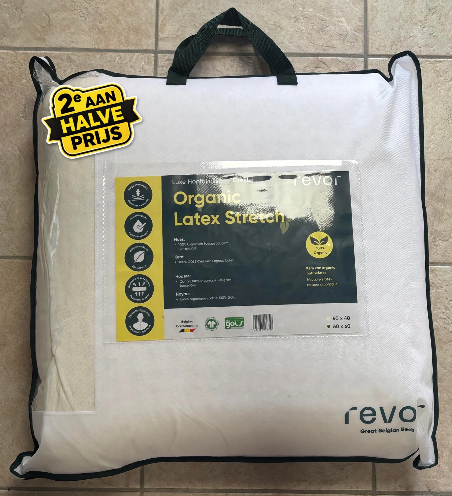 kussen organic latex stretch 2e aan halve prijs